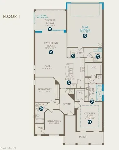 Floor plan with structural options selected.