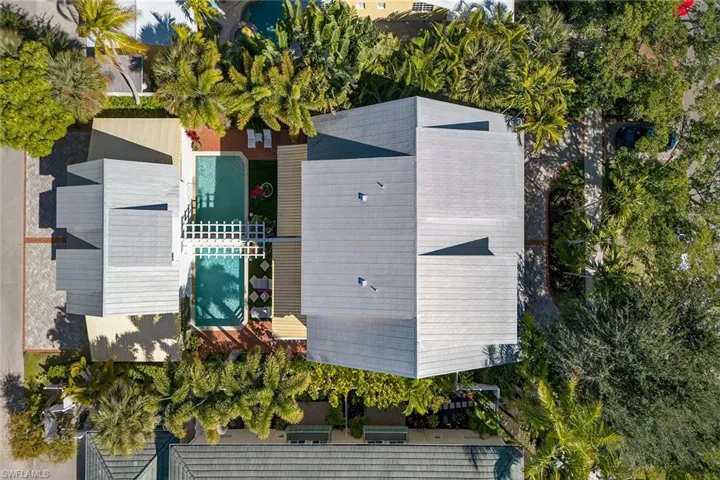 Drone / aerial view of a pool area
