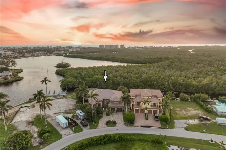 Aerial view at dusk of a water view