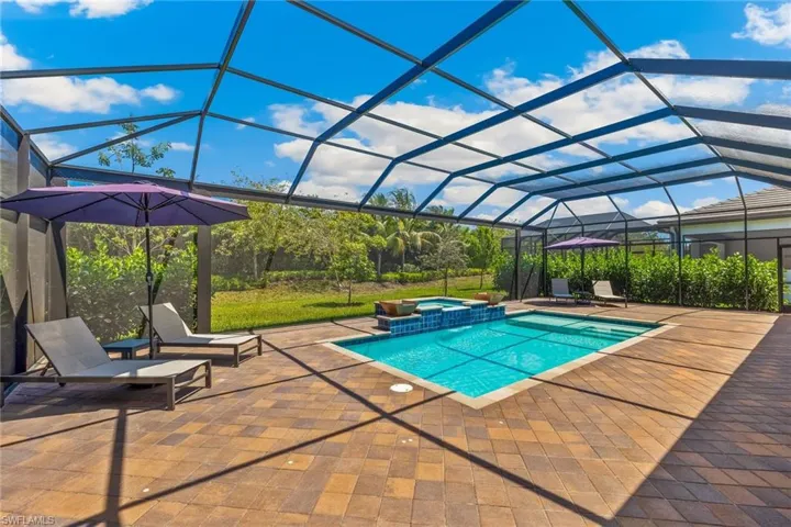 Heated saltwater pool with spa