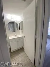 Bathroom with vanity and hardwood / wood-style flooring
