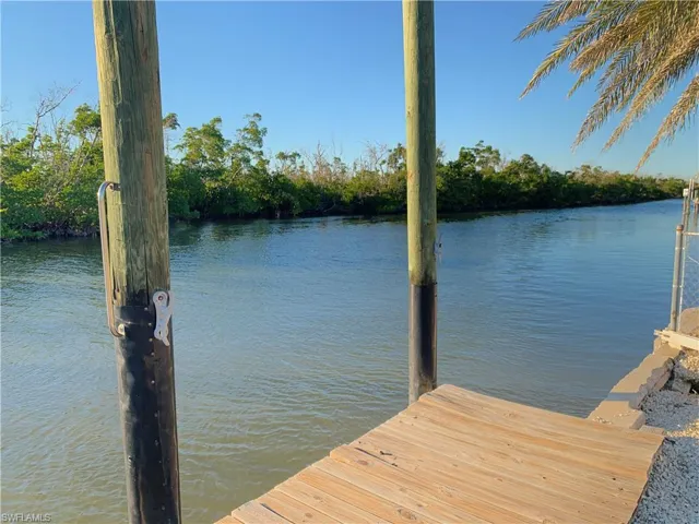 Dock area facing view of mangroves.