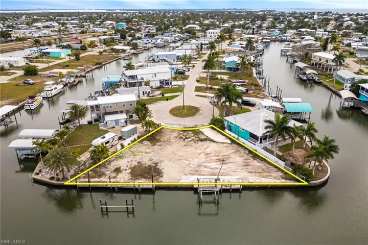 Aerial view of residential area and canal