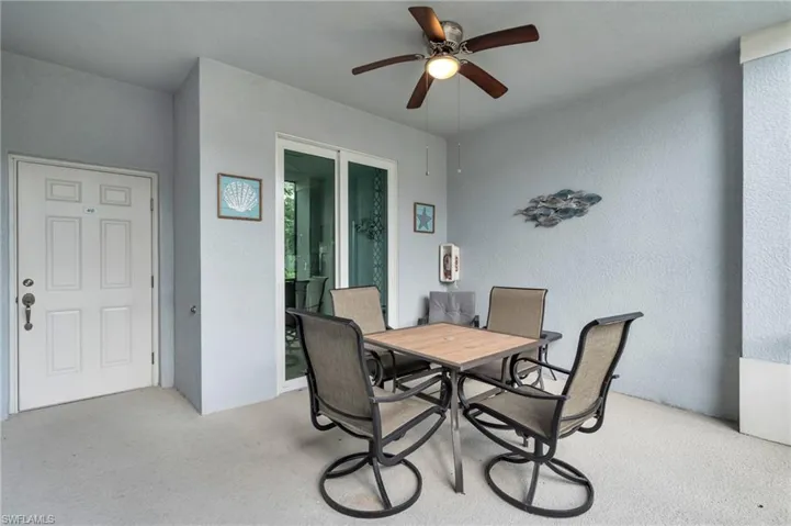 Dining area with ceiling fan