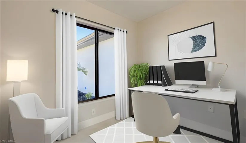 Office space with light tile patterned floors