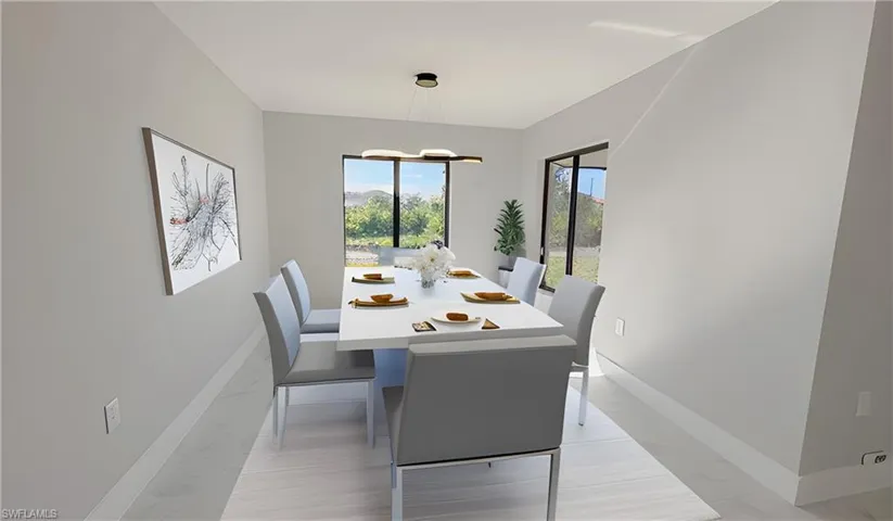 Dining room featuring a notable chandelier