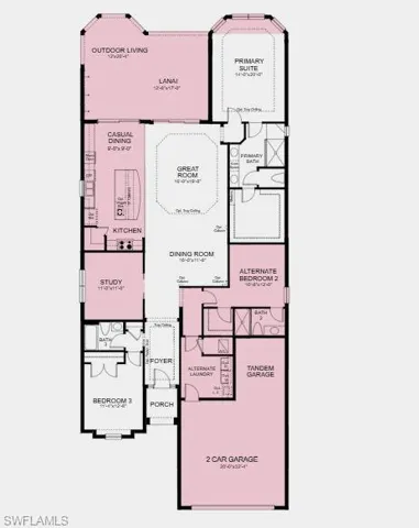 Structural options added include: Gourmet kitchen, casual dining extension, study with double doors in place of flex, bay window at primary suite, tray ceiling at primary suite and gathering room, extended covered lanai, tandem garage, outdoor kitchen rough-in and pool and spa prewire.