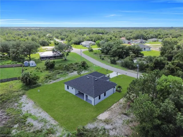 Aerial view of a heavily wooded area
