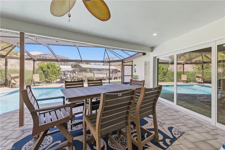 Lanai with covered eating area.