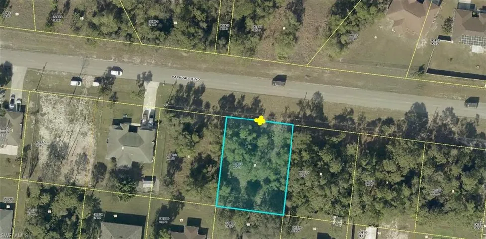 Aerial view of property's location with property boundaries highlighted