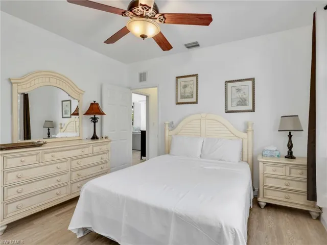 Bedroom featuring ceiling fan and light wood-style flooring