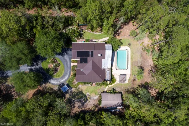 Birds eye view of front portion of property
