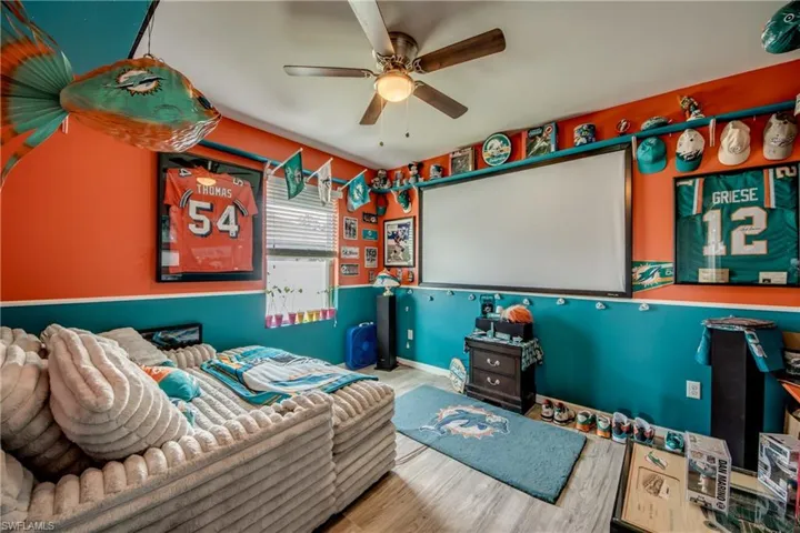 Spare bedroom with home theatre set up