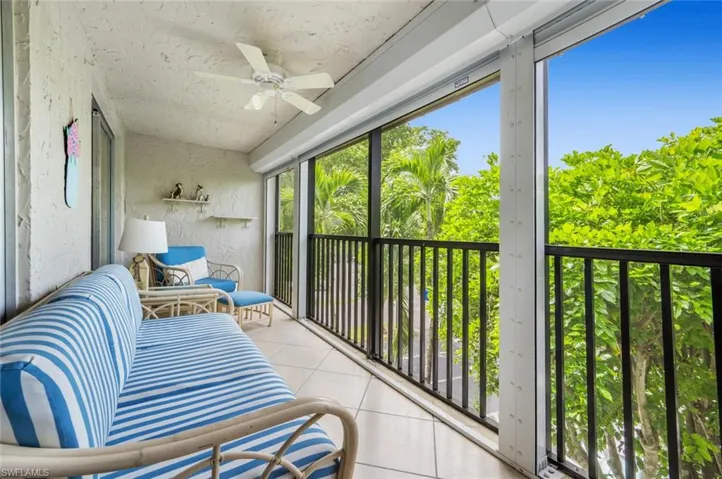 West exposure--will see pretty sunset sky--and, sometimes birds nest in these treetops.