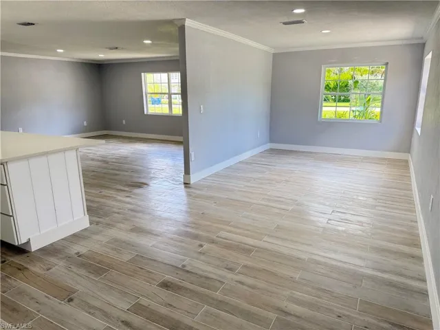 Wood-finish plank flooring throughout