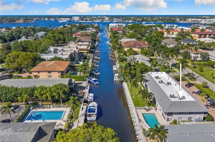 Aerial view of a nearby body of water