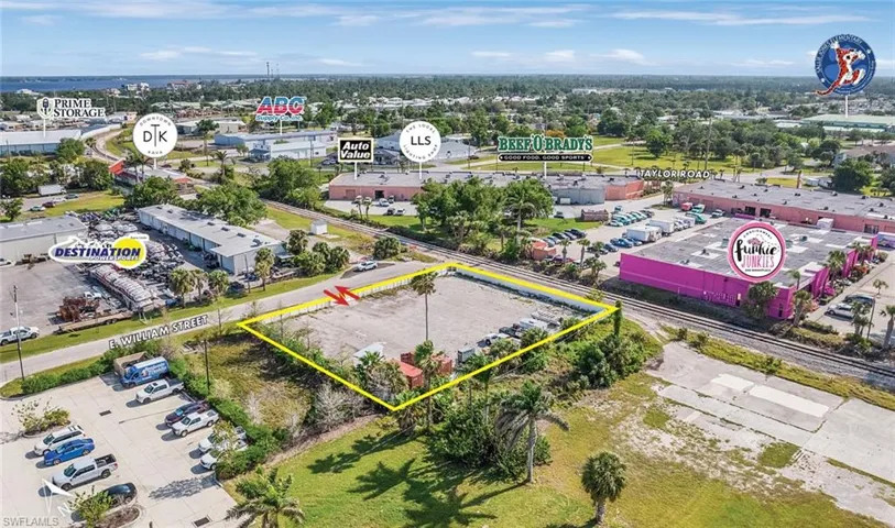 Aerial overview of property's location with property boundaries highlighted