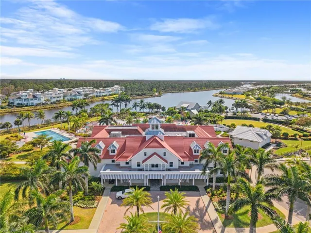 Aerial view of residential area with a nearby body of water