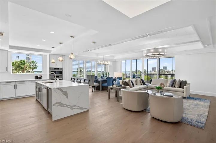 Open living room, dining room and kitchen space is perfect for family gatherings and entertaining