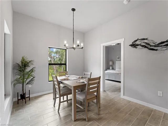 Dining room featuring a notable chandelier