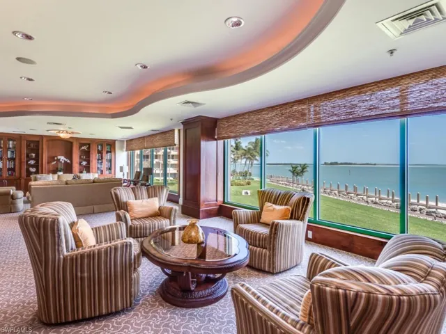 Building lobby with a water view