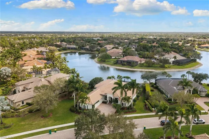Aerial view of residential area with a nearby body of water