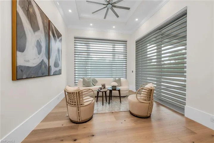 Remote shades in sitting area