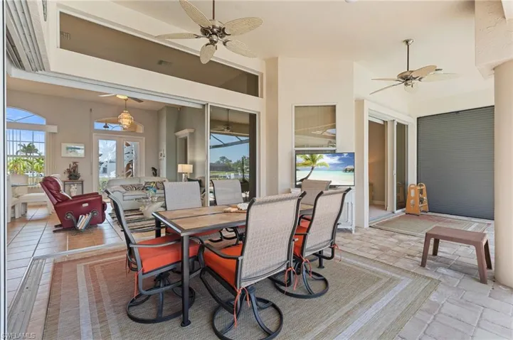 Dining space with a ceiling fan
