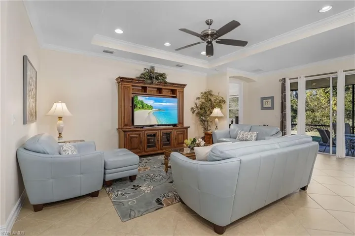 Living room with trey ceilings!