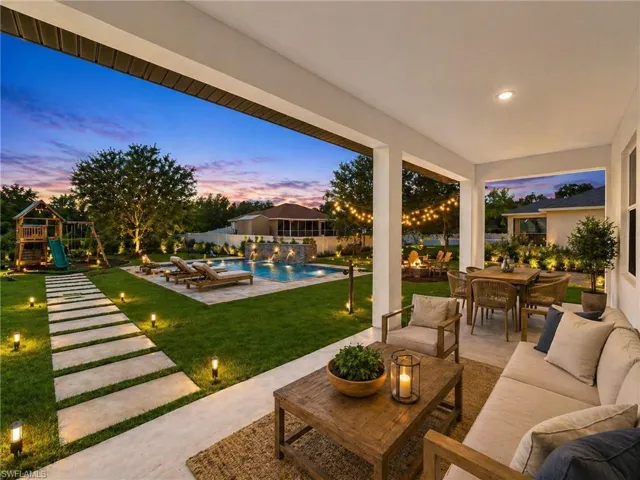 Expansive covered patio featuring recessed lighting and a concrete surface