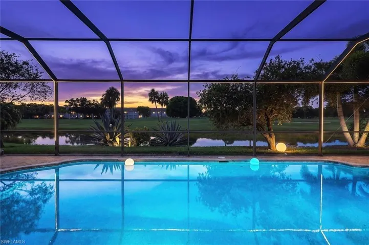 Virtually Staged Pool at Twilght off the Living Room/Great Room