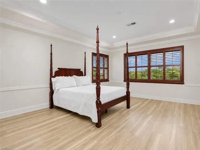 Primary bedroom, closet, closets, have built-in organizers.