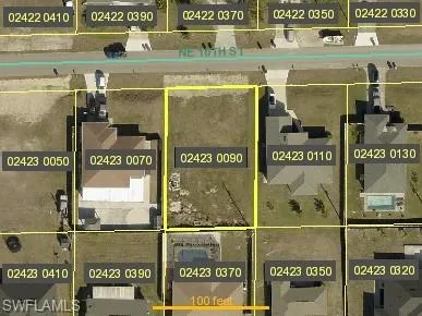 Aerial view of property's location featuring property parcel outlined