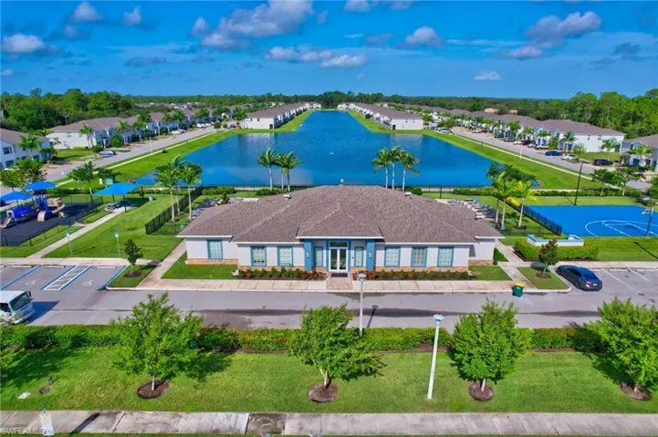 Aerial view of residential area with a nearby body of water