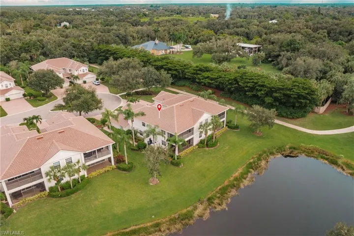 Aerial view of a nearby body of water