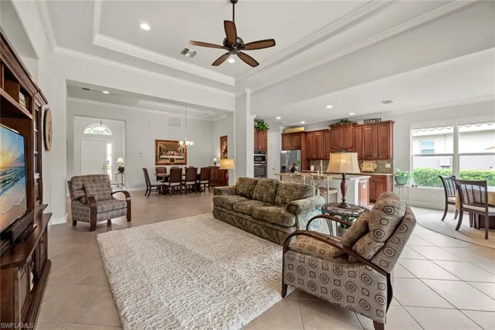 Great room, dining, kitchen, looking from Master suite entrance