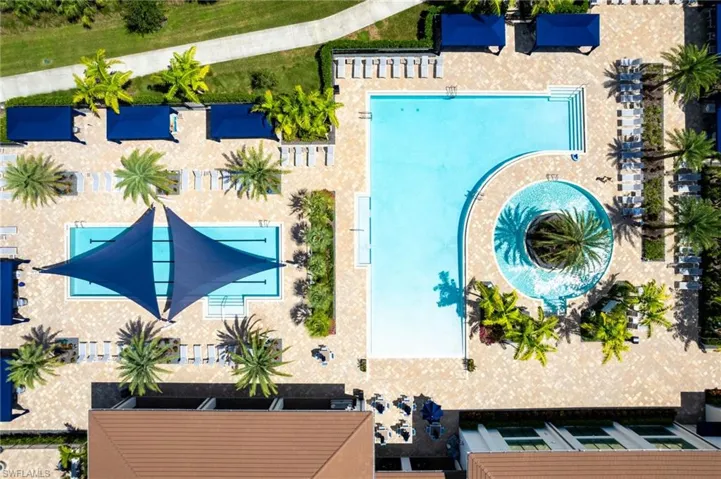 Bird's eye view of a pool area