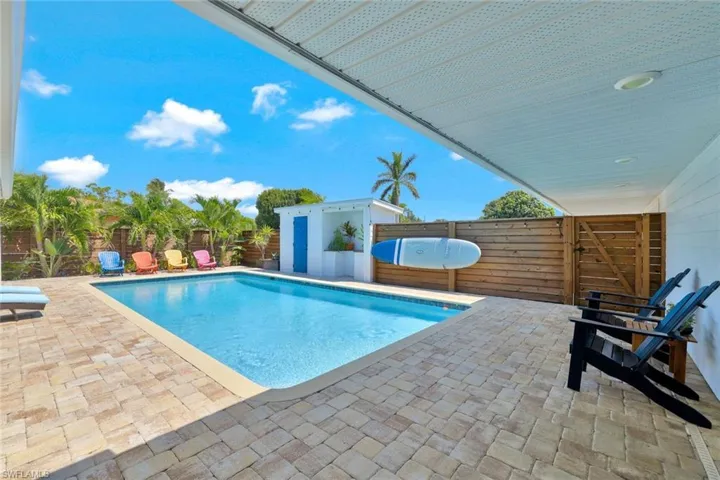 View of swimming pool with a patio area
