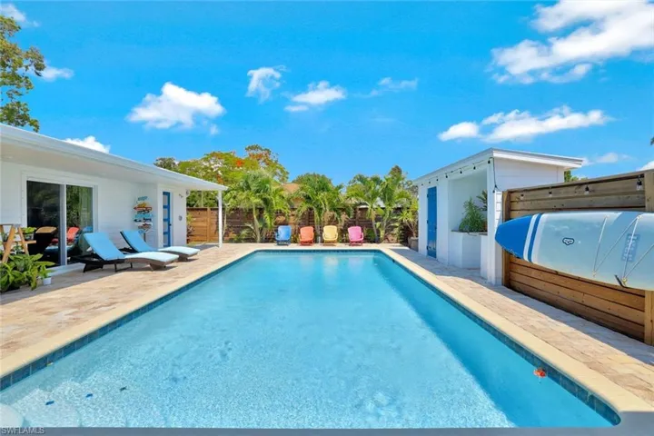 View of pool featuring a patio and a hot tub