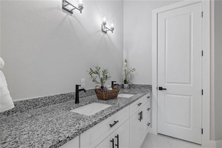 Dual sinks, granite and back fixtures