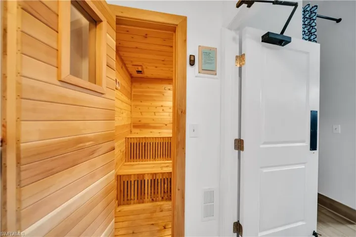 Relaxing sauna / steam room with wood walls