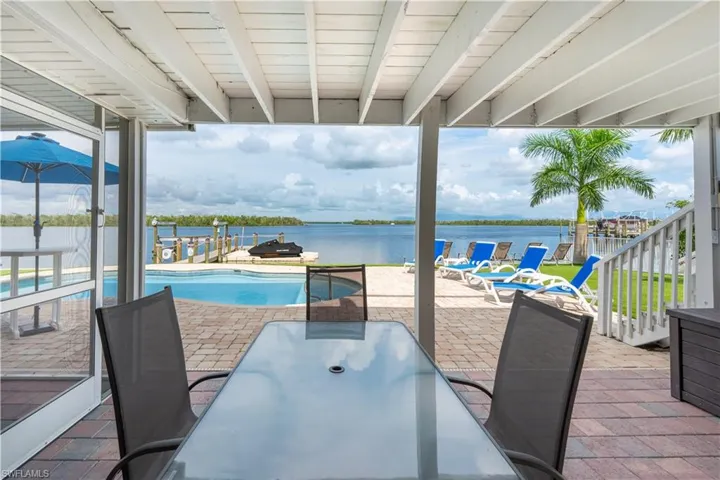 View of patio / terrace with outdoor dining space and a water view - Virtually Edited Image