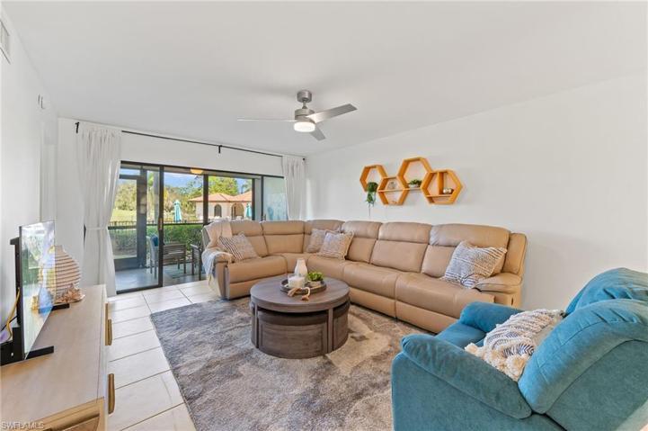 LIVING AREA OPENING TO OUTSIDE LANAI AND GOLF COURSE & POOL
