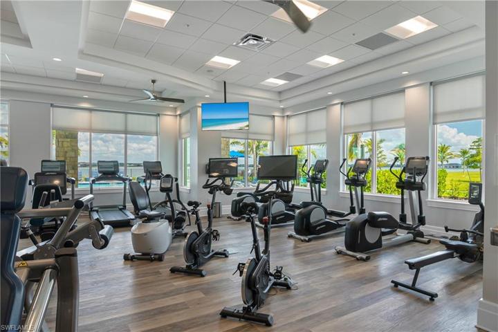 Attended Fitness Center offers daily exercise classes, including spin and water aerobics.