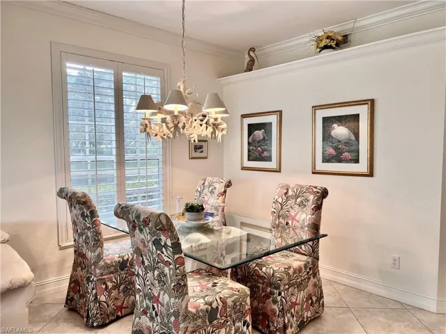 Dining space with view of lake