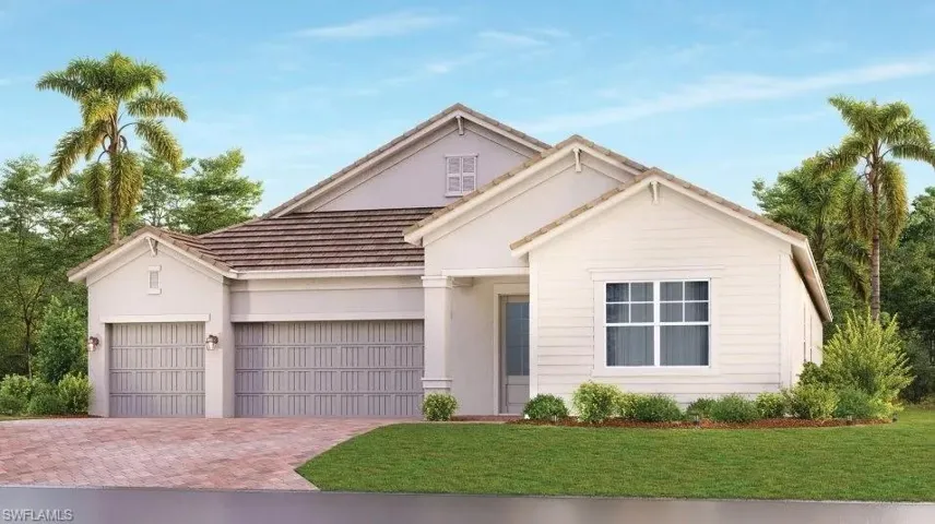 View of front of house featuring a garage and a front yard