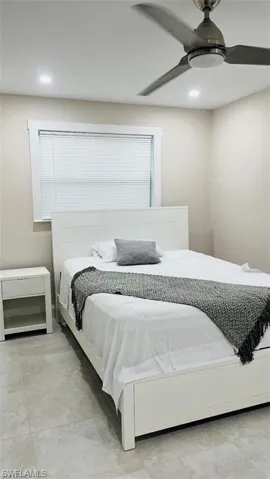 Bedroom featuring ceiling fan and recessed lighting