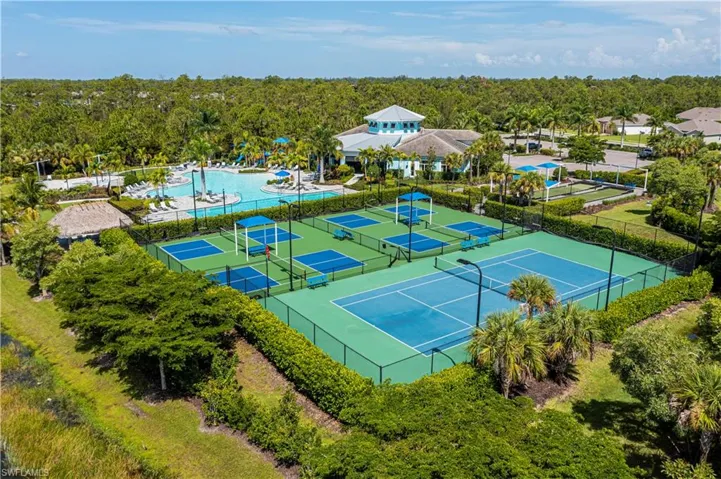 View Pickleball/Tennis courts, pool & clubhouse. Bocce Ball also available.