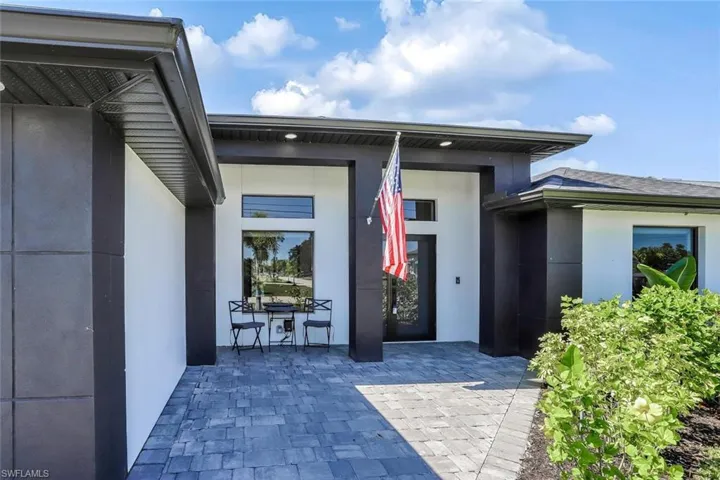 Contemporary exterior featuring a Large open front patio.