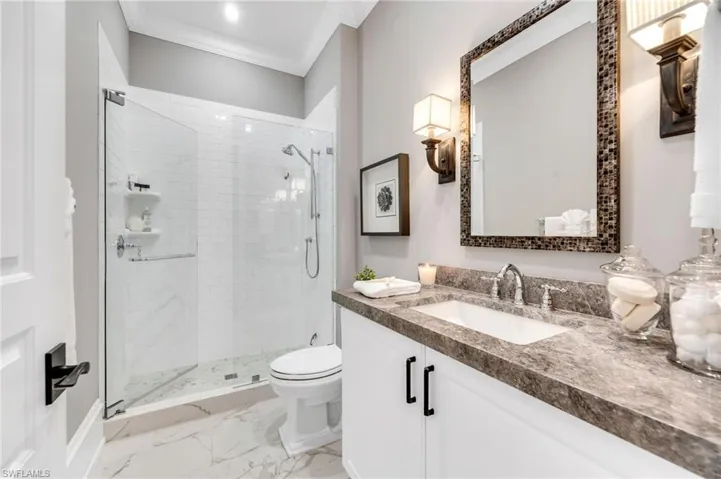 The guest bath will welcome your friends and family, with a Spa-like, remodeled bath with new counters, fixtures, hardware and lighting.